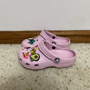 Little Girl's Size 1 Pink Crocs with Jibbets